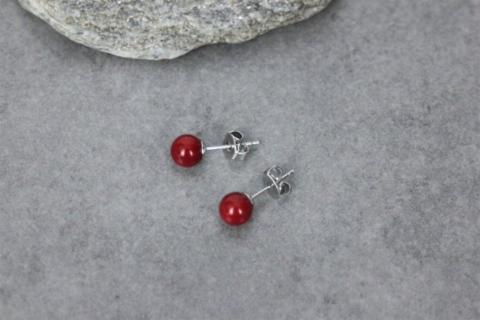 Boucles d'oreilles en corail rouge et argent massif