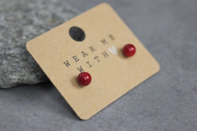 Boucles d'oreilles en corail rouge et argent massif