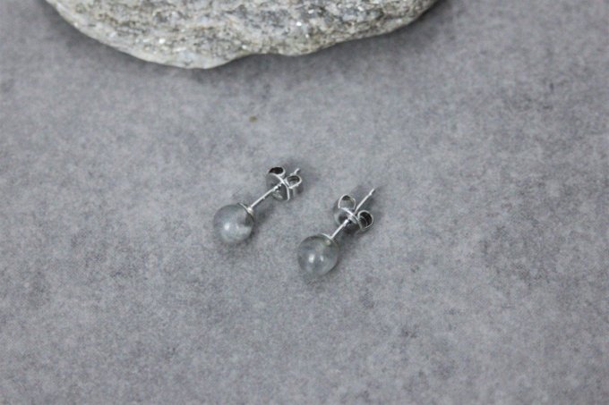 Boucles d'oreilles en labradorite et argent massif