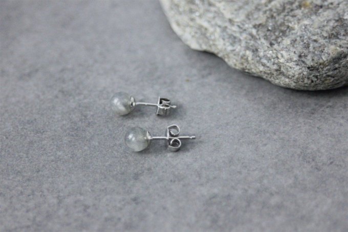 Boucles d'oreilles en labradorite et argent massif