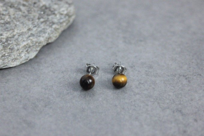 Boucles d'oreilles en oeil de tigre et argent massif