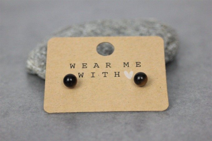 Boucles d'oreilles en oeil de tigre et argent massif