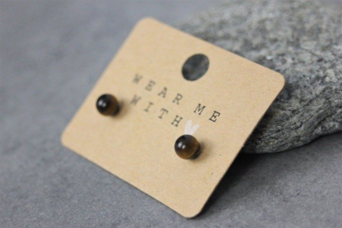 Boucles d'oreilles en oeil de tigre et argent massif