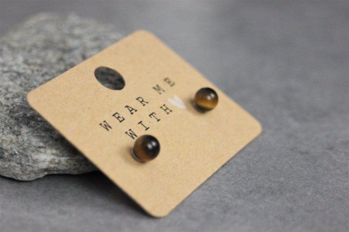 Boucles d'oreilles en oeil de tigre et argent massif