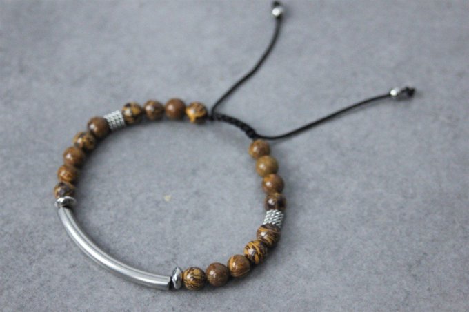 Bracelet perles jaspe peau d'éléphant et perle tube acier inoxydable