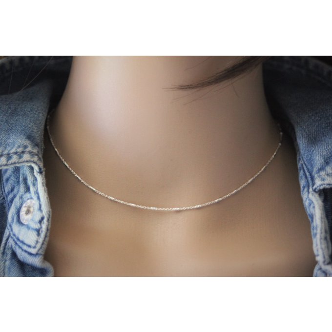 Collier argent chaine avec petits tubes torsadés