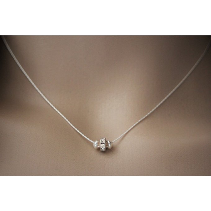 Collier argent massif rondelle strass en cristal Swarovski