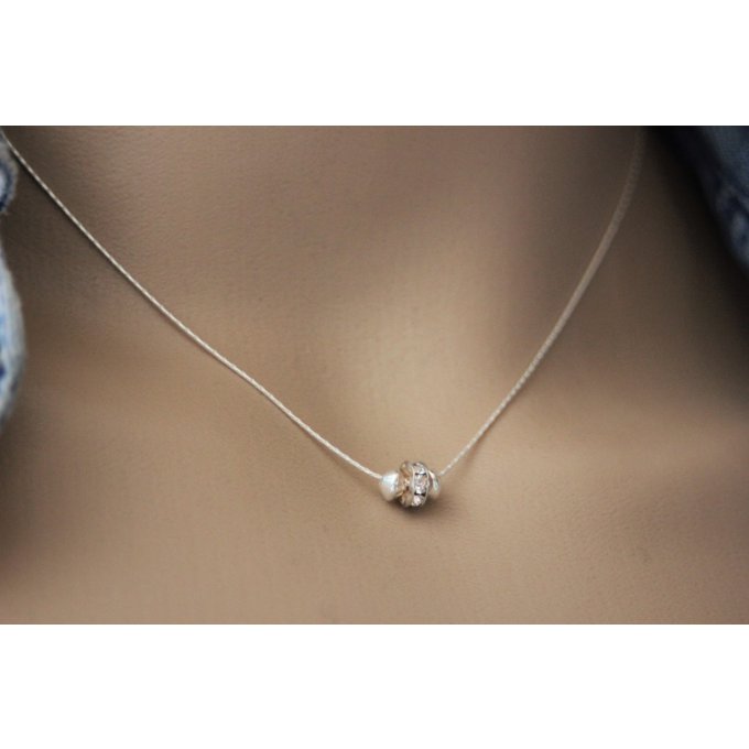 Collier argent massif rondelle strass en cristal Swarovski