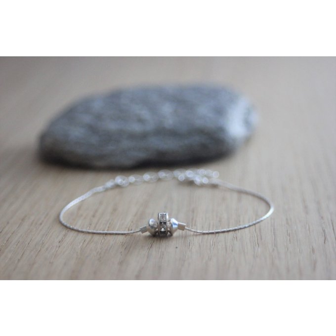 Bracelet argent massif rondelle strass en cristal Swarovski