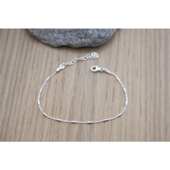 Bracelet argent chaine avec petits tubes torsadés