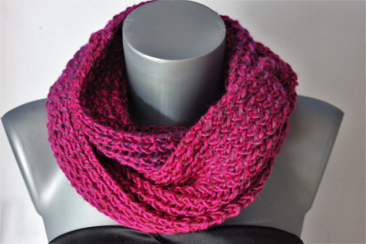 Snood - écharpe en laine chinée rose fuchsia et violet