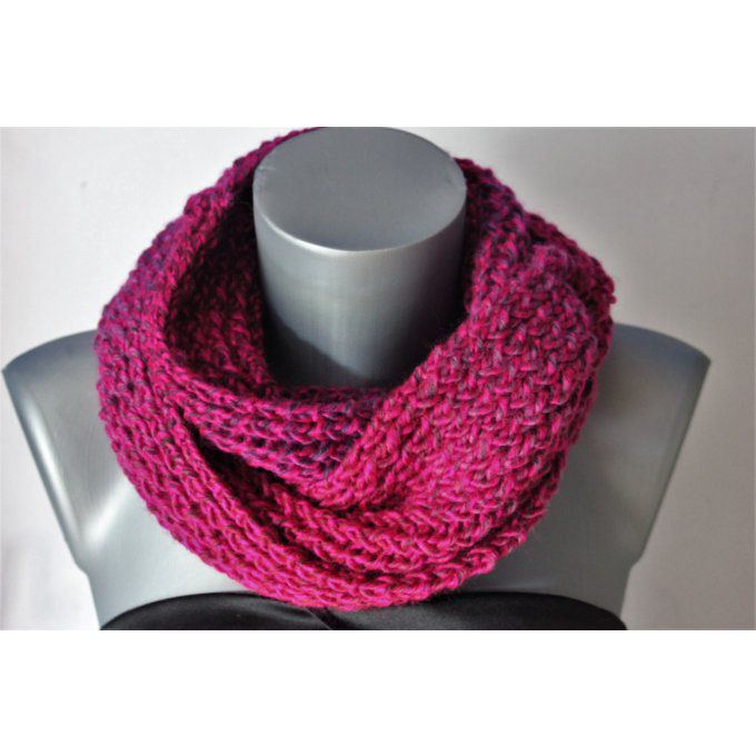 Snood - écharpe en laine chinée rose fuchsia et violet