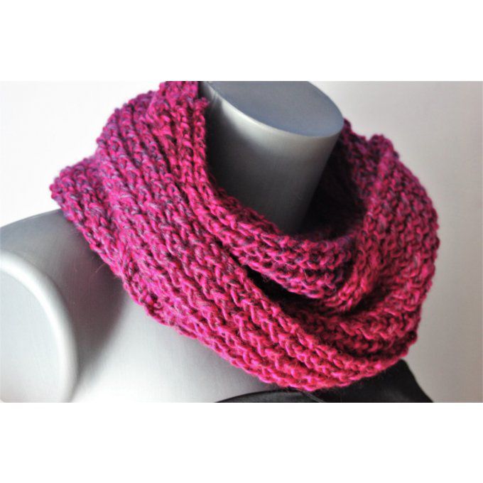 Snood - écharpe en laine chinée rose fuchsia et violet