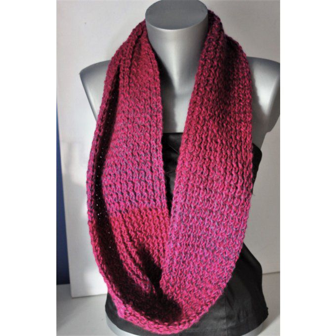 Snood - écharpe en laine chinée rose fuchsia et violet