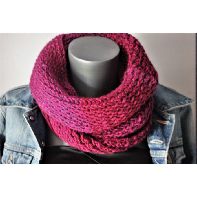 Snood - écharpe en laine chinée rose fuchsia et violet