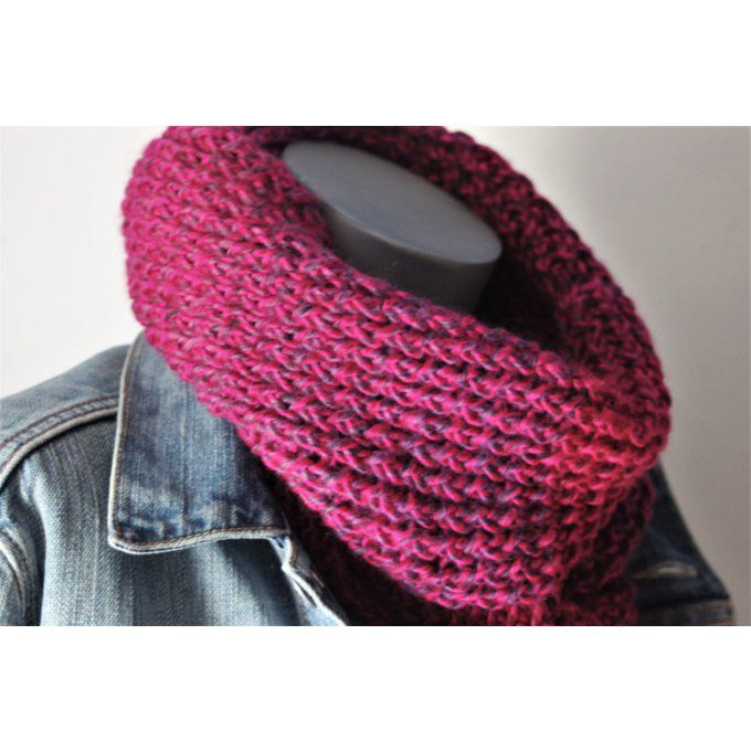 Snood - écharpe en laine chinée rose fuchsia et violet