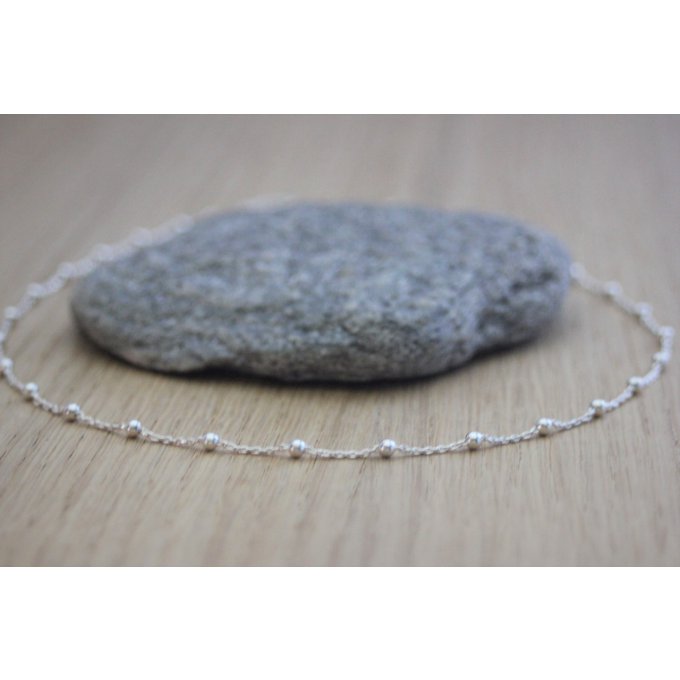 Collier ras de cou argent massif chaine perlée