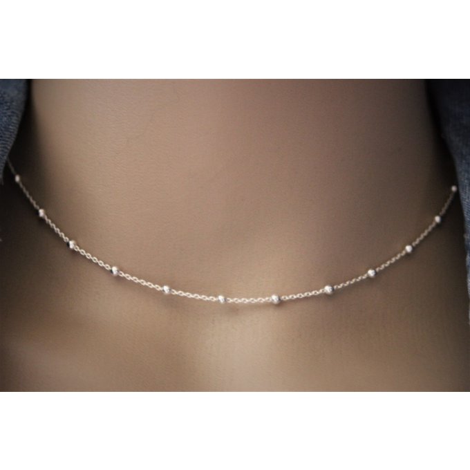 Collier ras de cou argent massif chaine perlée