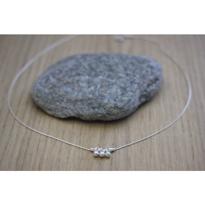 Collier argent massif pendentif 3 petites perles