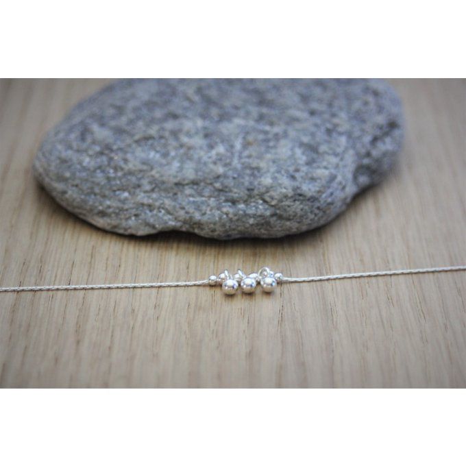 Collier argent massif pendentif 3 petites perles