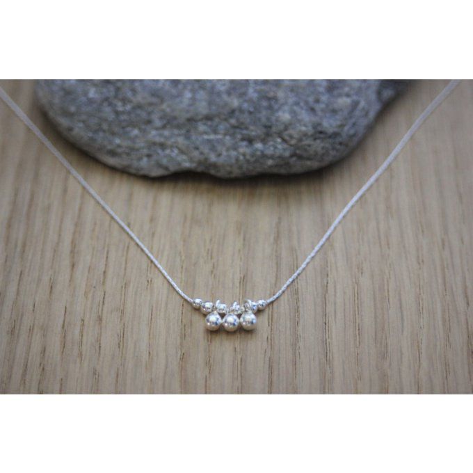 Collier argent massif pendentif 3 petites perles