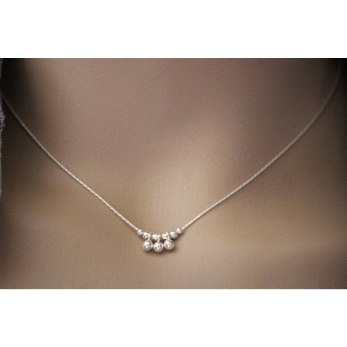 Collier argent massif pendentif 3 petites perles