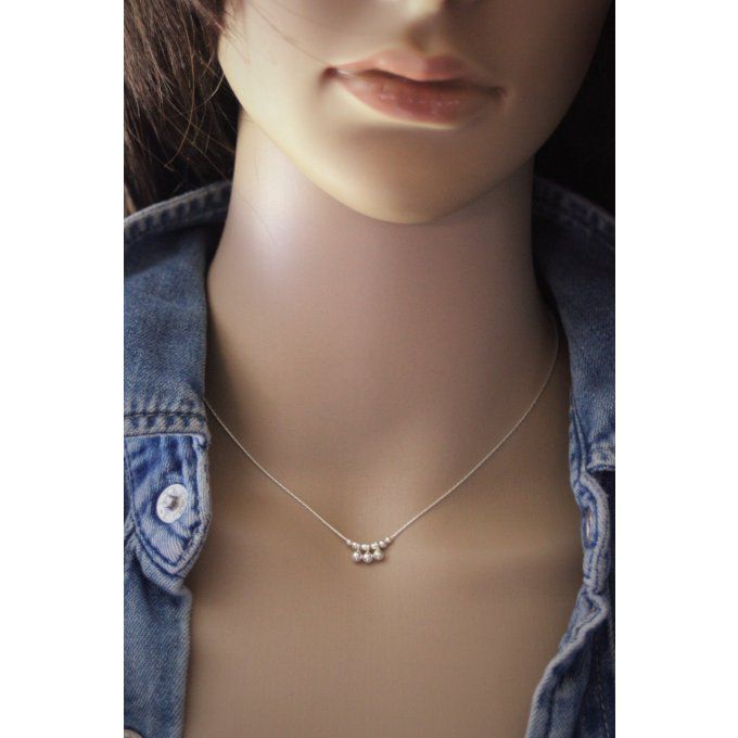 Collier argent massif pendentif 3 petites perles