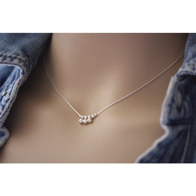 Collier argent massif pendentif 3 petites perles