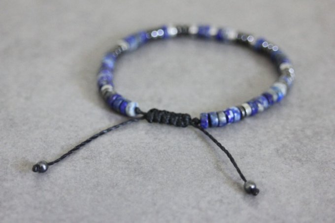 Bracelet perles heishi en lapis lazuli, hématite et hématite argentée