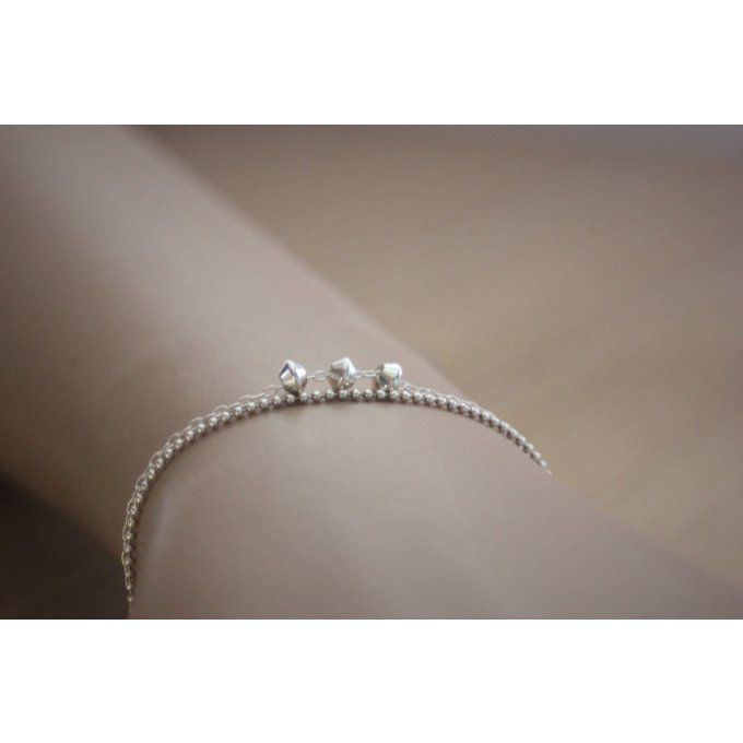 Bracelet argent massif double chaine avec perles toupies argent massif