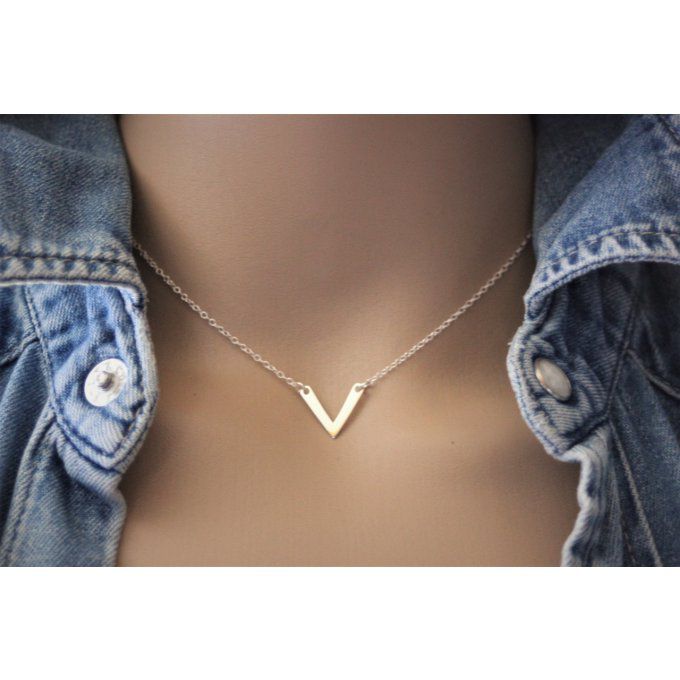 Collier argent massif pendentif chevron