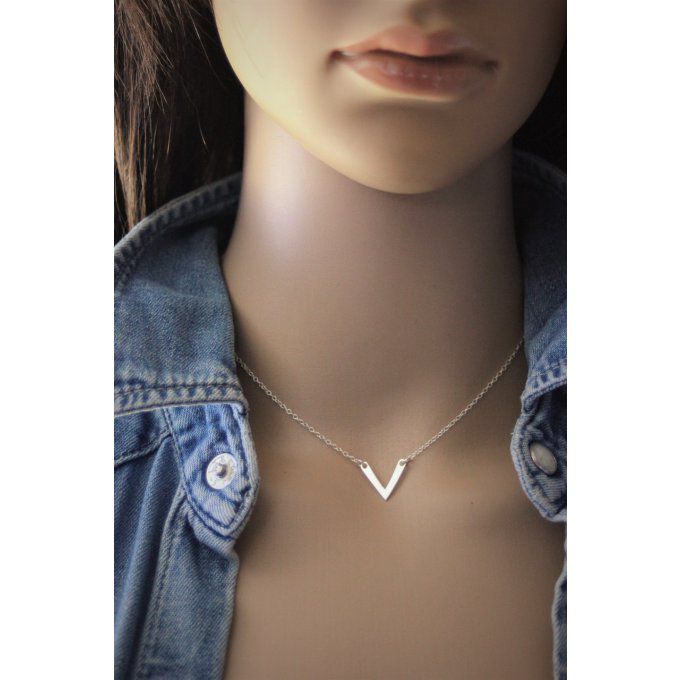 Collier argent massif pendentif chevron