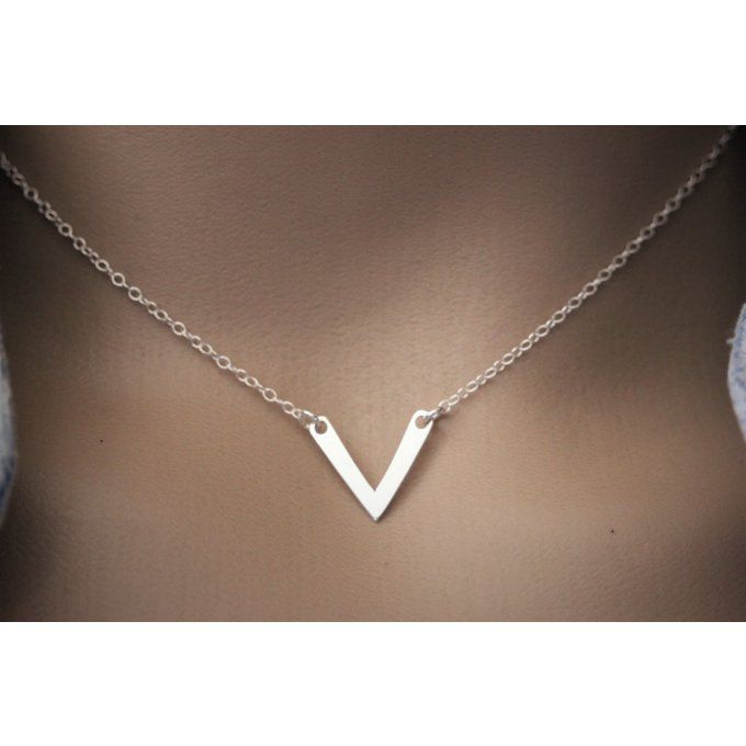 Collier argent massif pendentif chevron