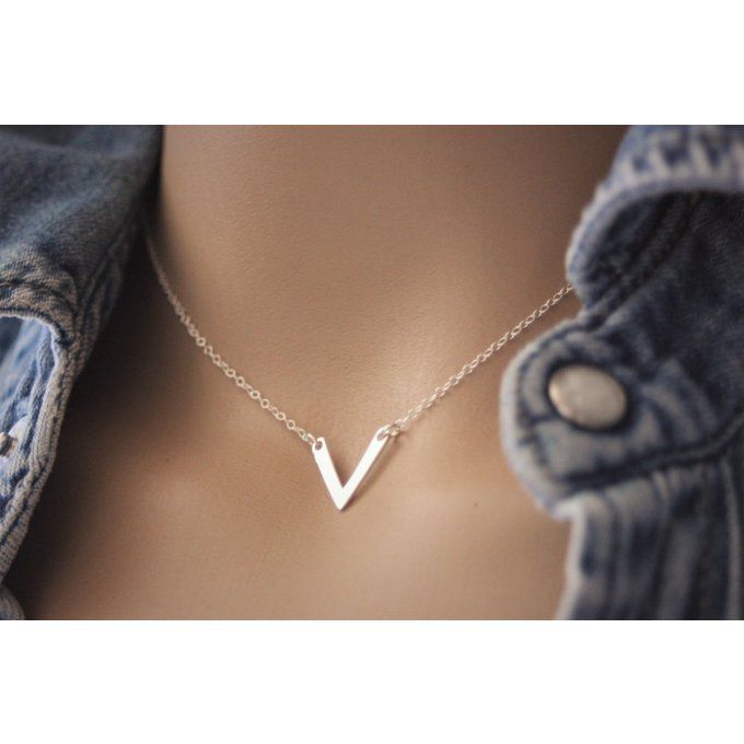 Collier argent massif pendentif chevron