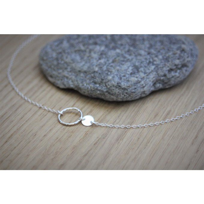 Collier argent massif 925 anneau et médaille 