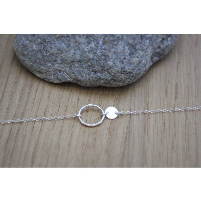 Collier argent massif 925 anneau et médaille 