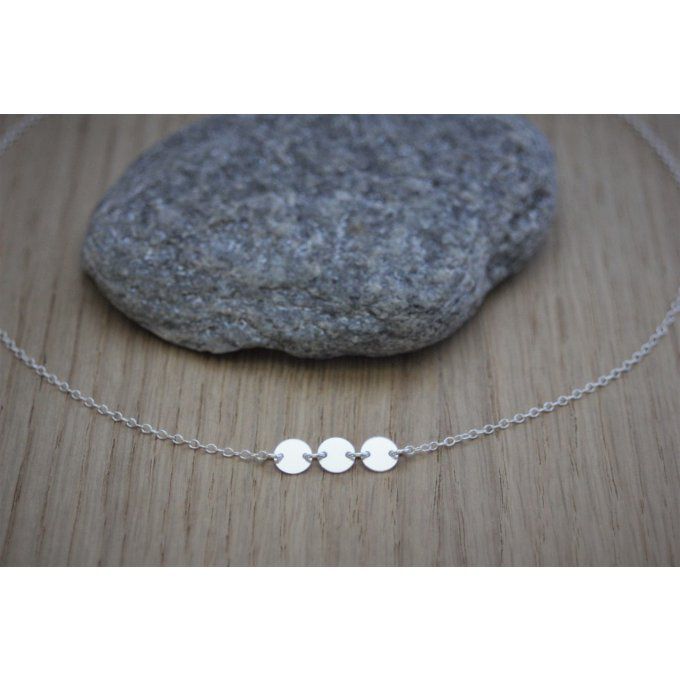 Collier argent massif 3 petites médailles rondes