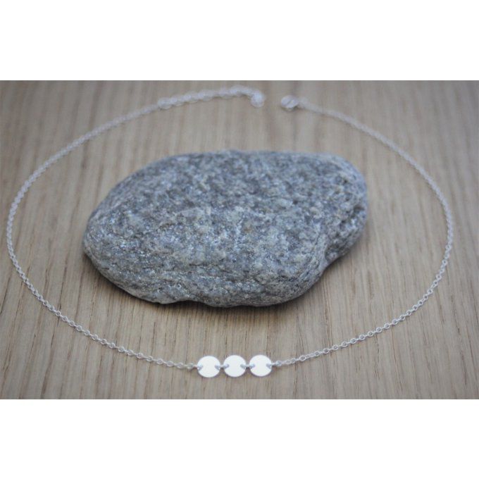 Collier argent massif 3 petites médailles rondes