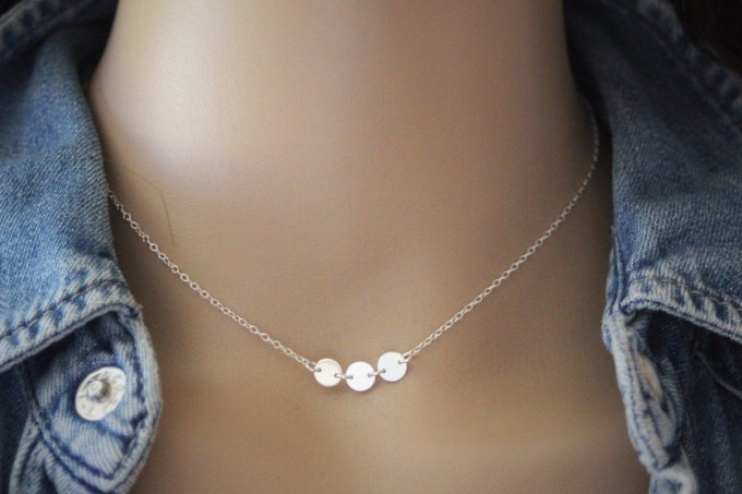 Collier argent massif 3 petites médailles rondes - Copie