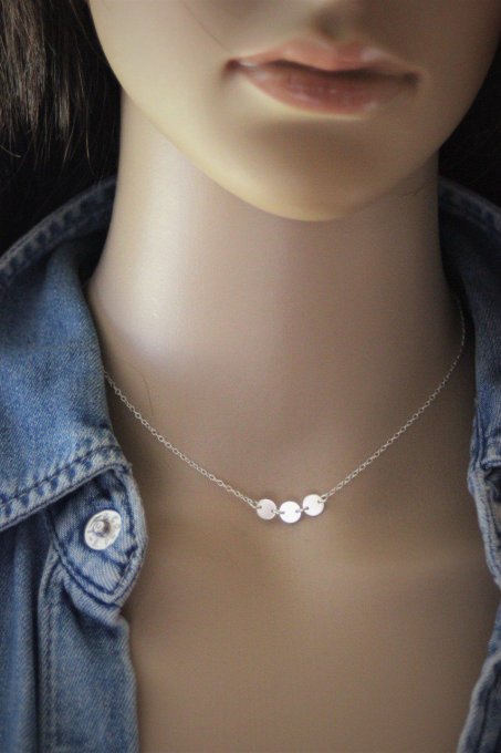 Collier argent massif 3 petites médailles rondes - Copie