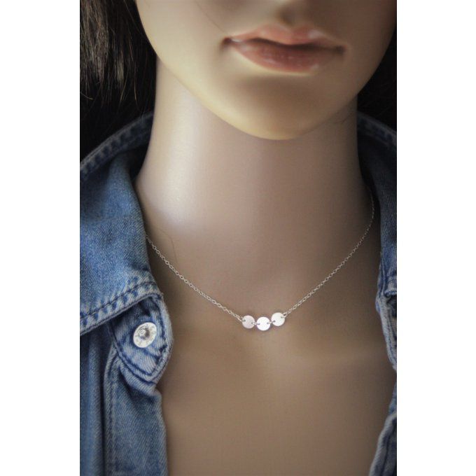 Collier argent massif 3 petites médailles rondes