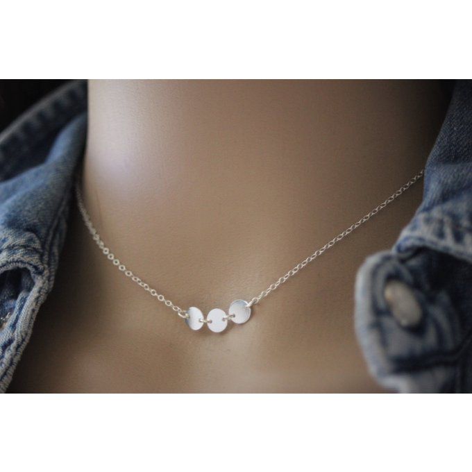 Collier argent massif 3 petites médailles rondes