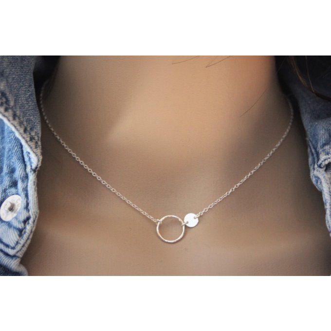 Collier argent massif 925 anneau et médaille 