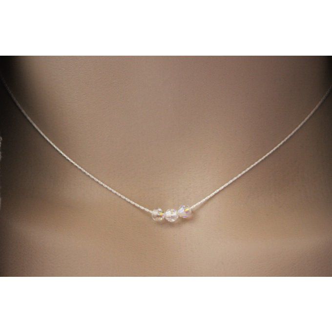 Collier argent massif 3 perles en cristal Swarovski