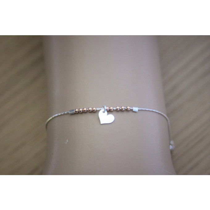 Bracelet argent massif perles or rose et coeur