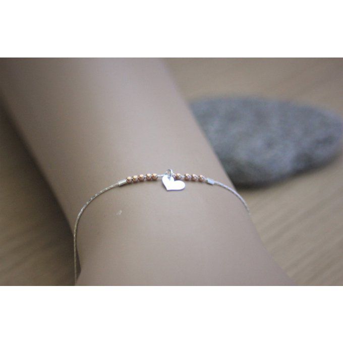 Bracelet argent massif perles or rose et coeur