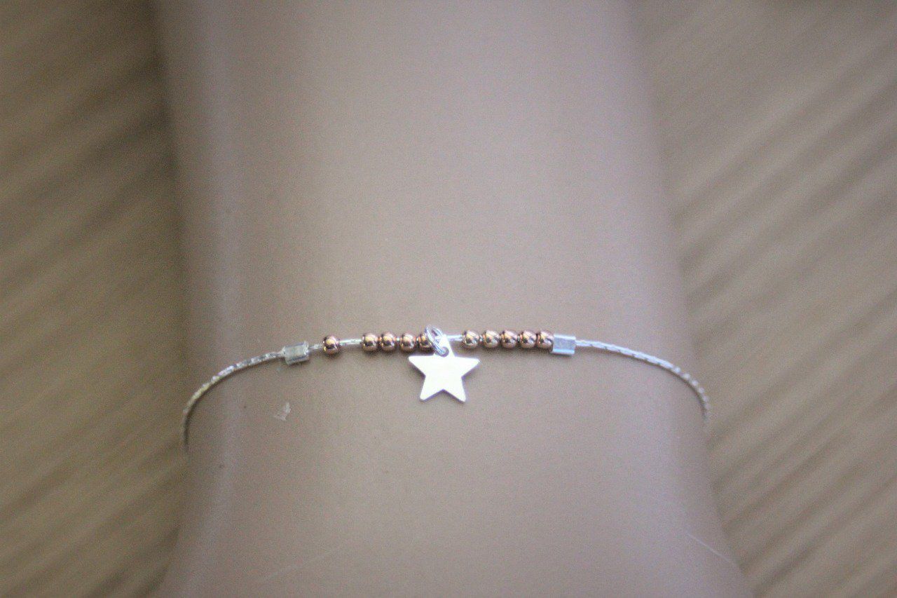 Bracelet argent massif perles or rose et étoile