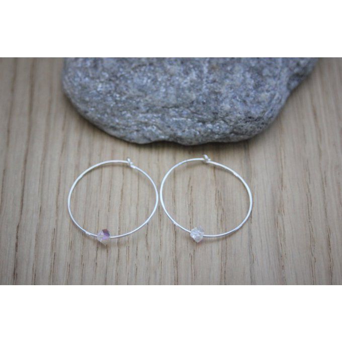 Boucles d'oreilles argent massif et perles cristal swarovski