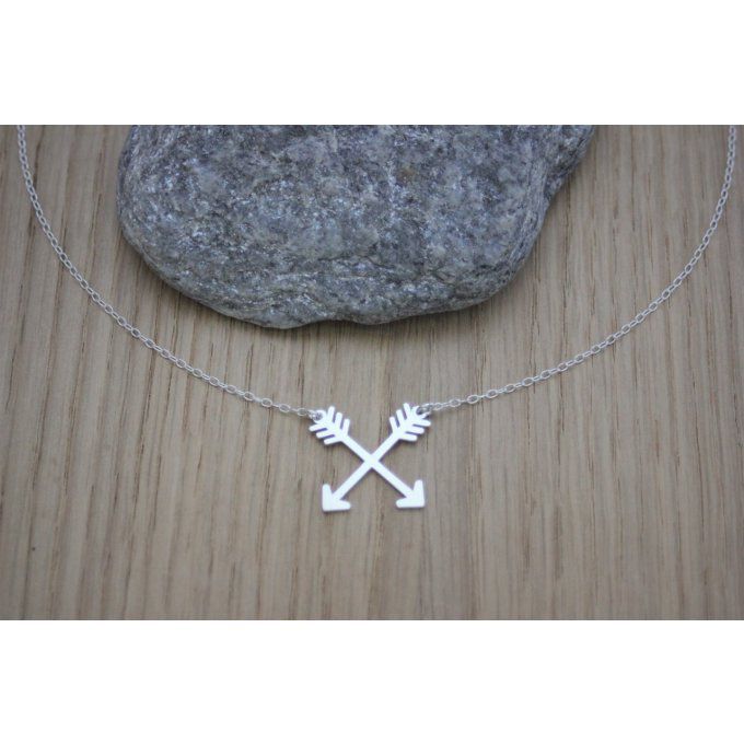 Collier argent massif pendentif double flèches