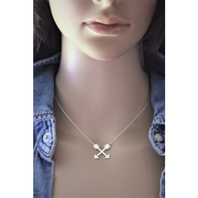 Collier argent massif pendentif double flèches